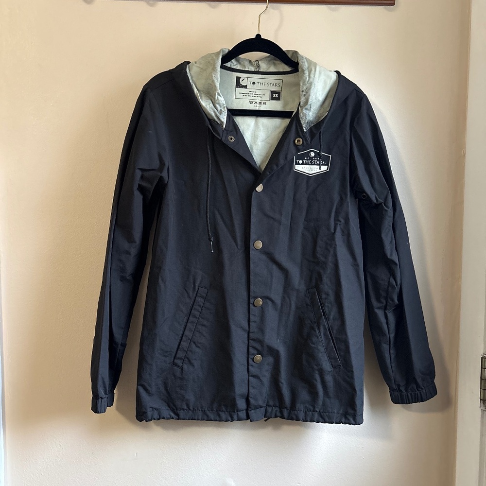 Mens Size X-Small Black To The Stars Wind Breaker / Rain Coat